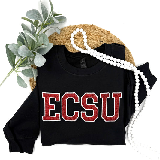 ECSU Red and White Glitter Embroidered Sweatshirt
