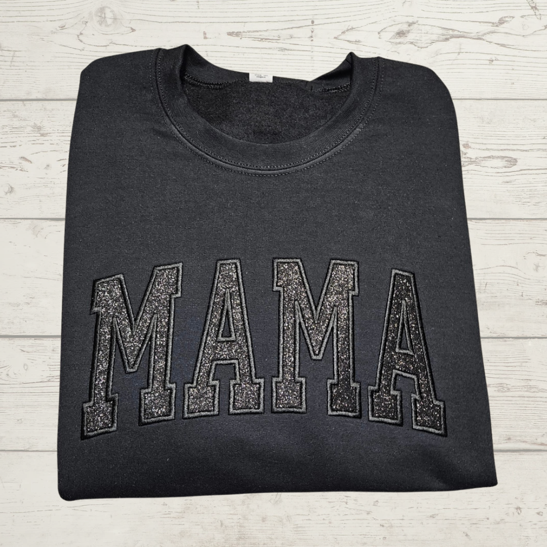 Mama Black Glitter Embroidered Sweatshirt