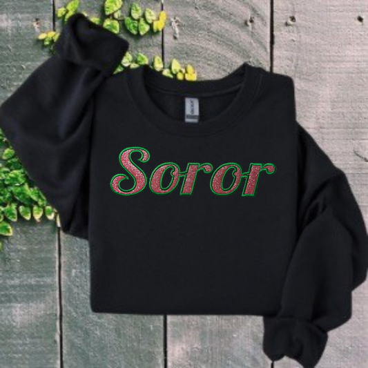 Soror Pink and Green Glitter Embroidered Sweatshirt