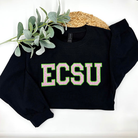 ECSU Pink and Green Glitter Embroidered Sweatshirt
