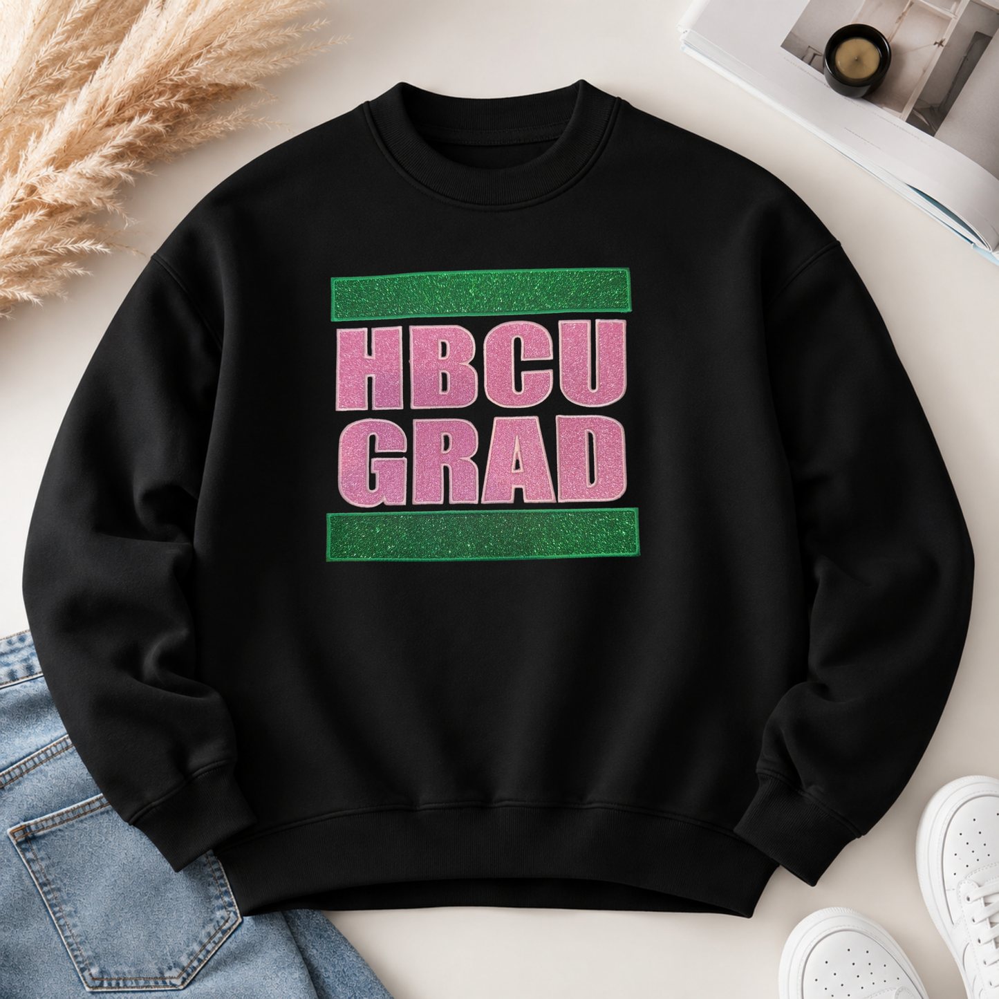 HBCU Grad Pink and Green Embroidered Sweatshirt