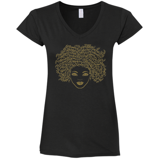 Curly Hair Ladies V-Neck T-Shirt