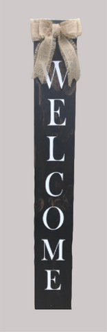 Welcome Wood Porch Sign (Dark Walnut and White)