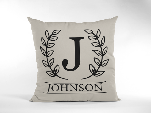Custom Family Pillow with Letter, Name and Wreath