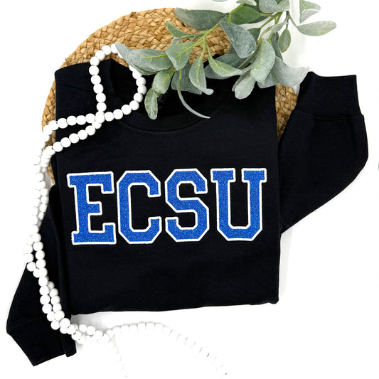 ECSU Blue Glitter Embroidered Sweatshirt