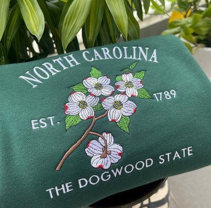 NC Dogwood Embroidered Green Sweatshirt