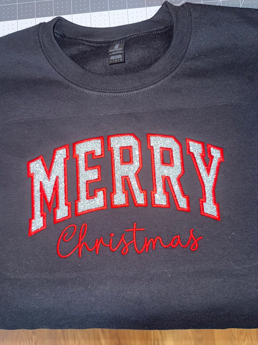 Merry Christmas Silver Glitter Embroidered Sweatshirt