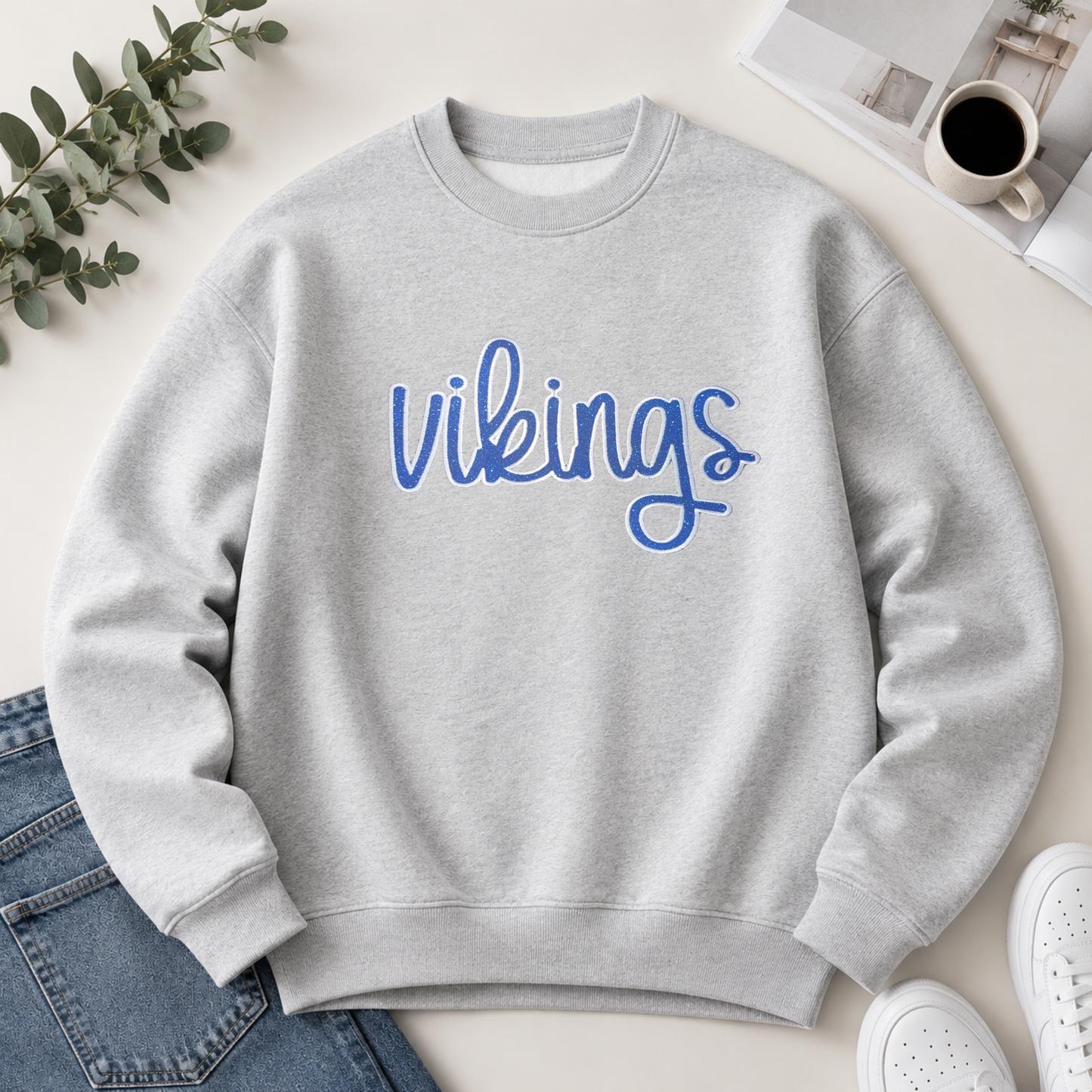 Vikings Glitter Appliqué Embroidered Sweatshirt