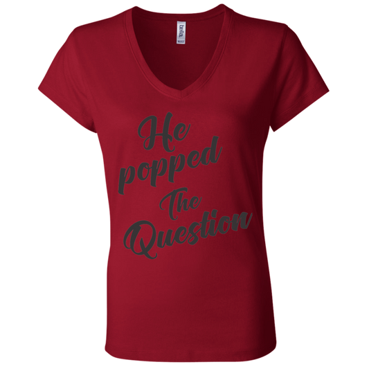 He Popped The Question (Black) V-Neck T-Shirt